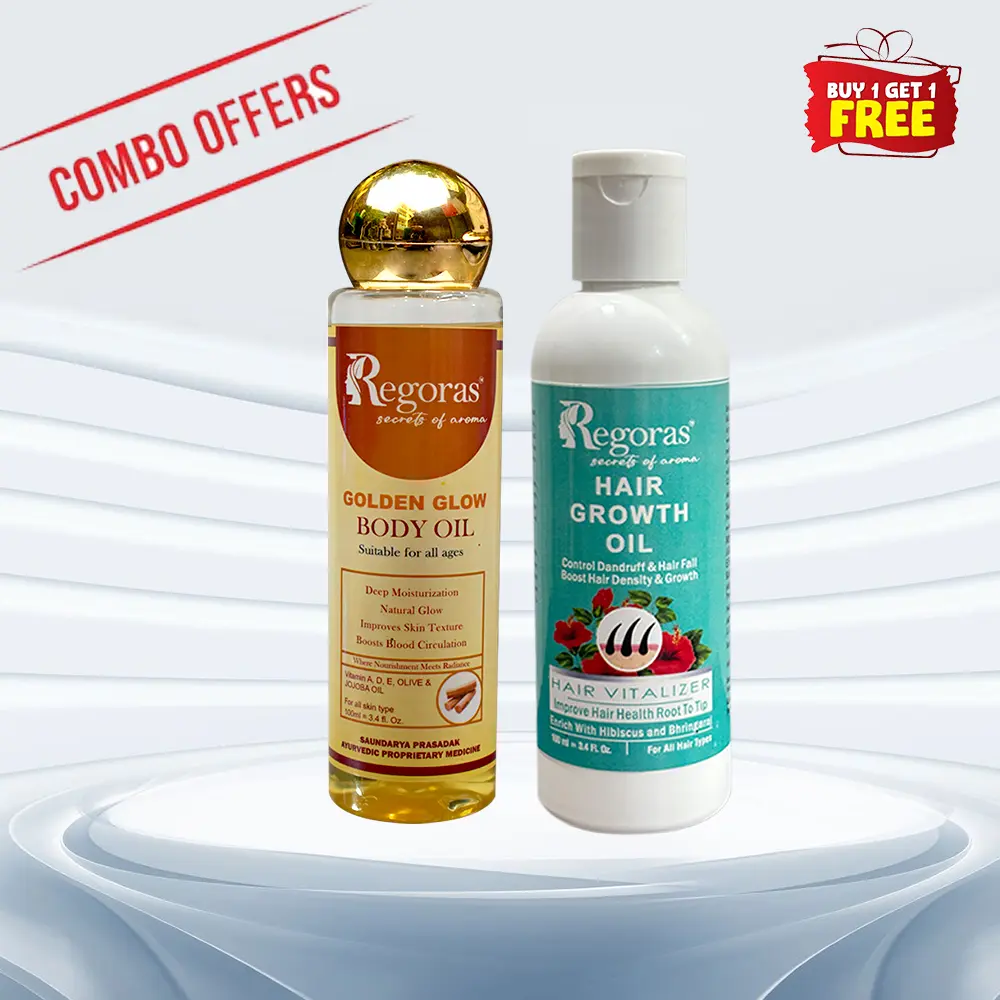 Golden Glow Body Oil and Herbal Hair Growth Oil Combo