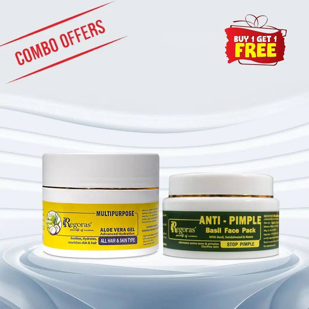 Aloe Vera Gel and Anti Pimple Basil Face Pack Combo