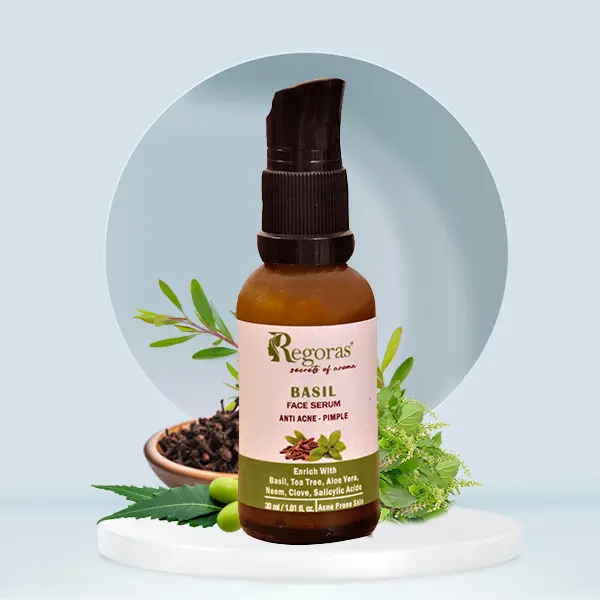 Regoras Basil Face Serum packaging – Anti Pimple and Anti-Acne Gel